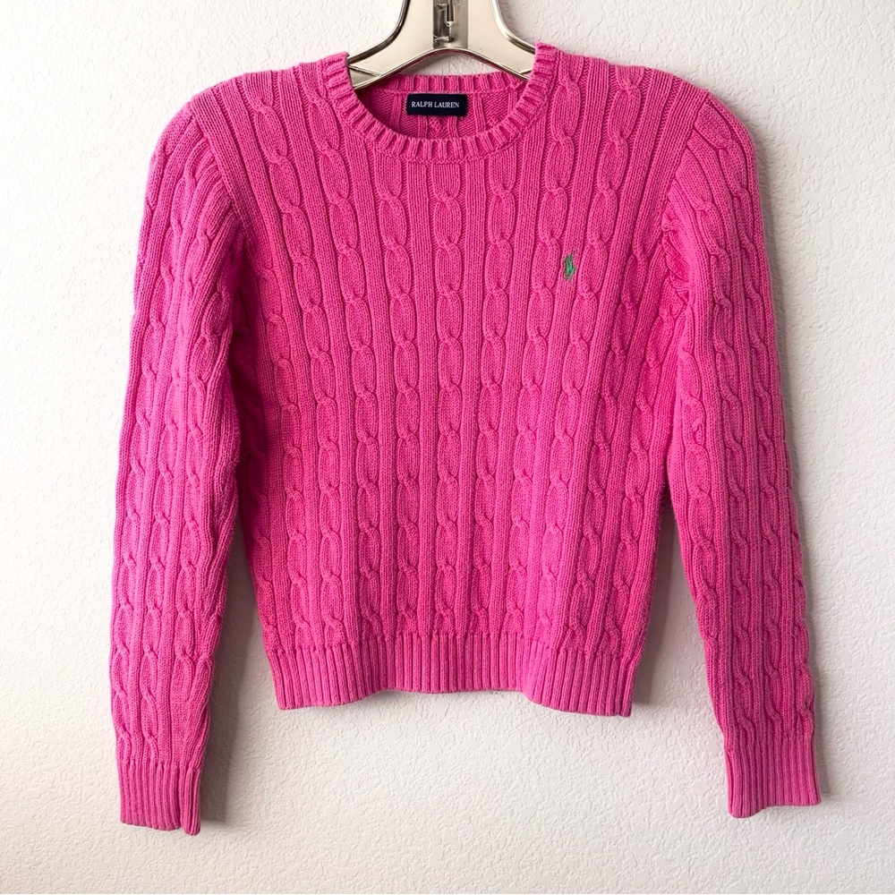 Ralph Lauren hot pink cable knit pullover sweater